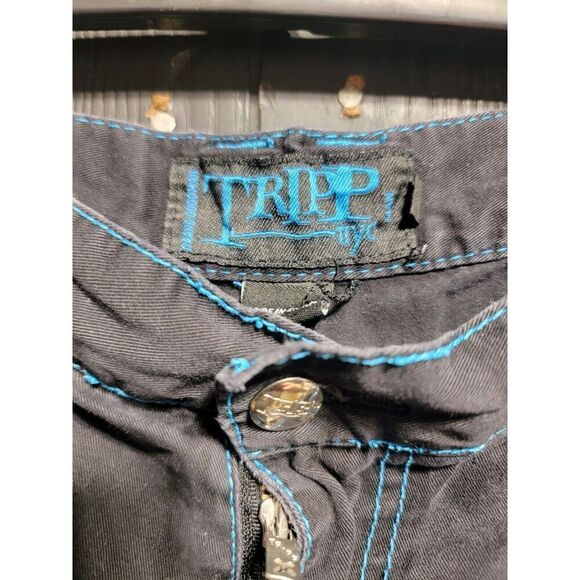 Tripp NYC Mens Shorts M Black Blue Chains Goth Zip Off Goth Punk Cargo Bondage - Picture 5 of 9